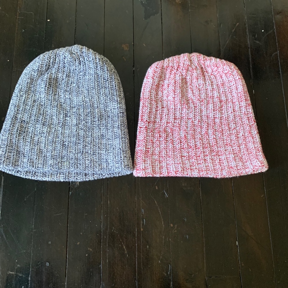 2 Hand Knit Heavy Beanies